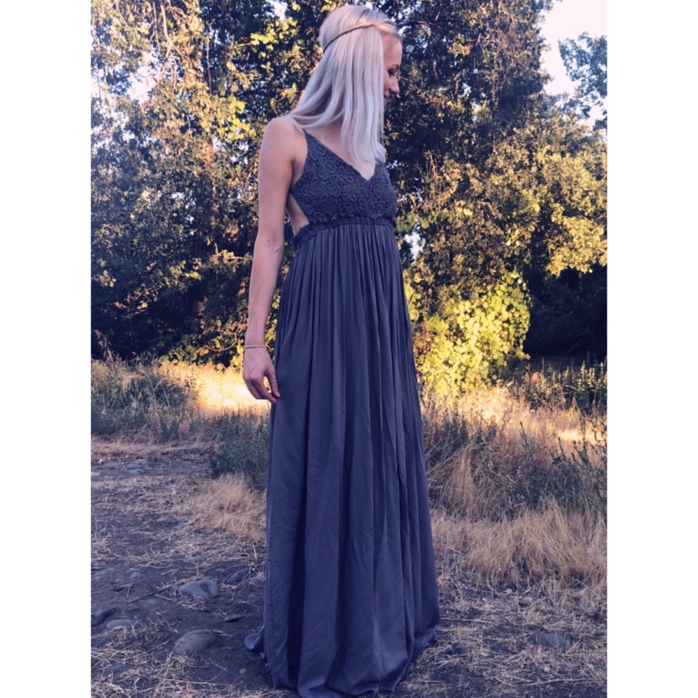 Crochet long maxi dress with open back